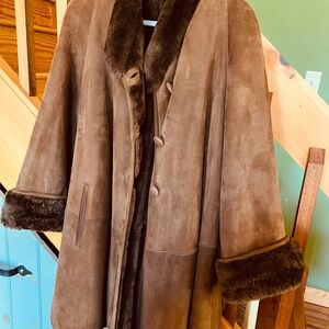 Vintage Shearling Coat by Aliyandre- Brown Suede & Fur Lined-Womens Winter Coat